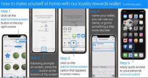 Screenshot of an iphone showing steps to download to home screen for cannabis customer rewards